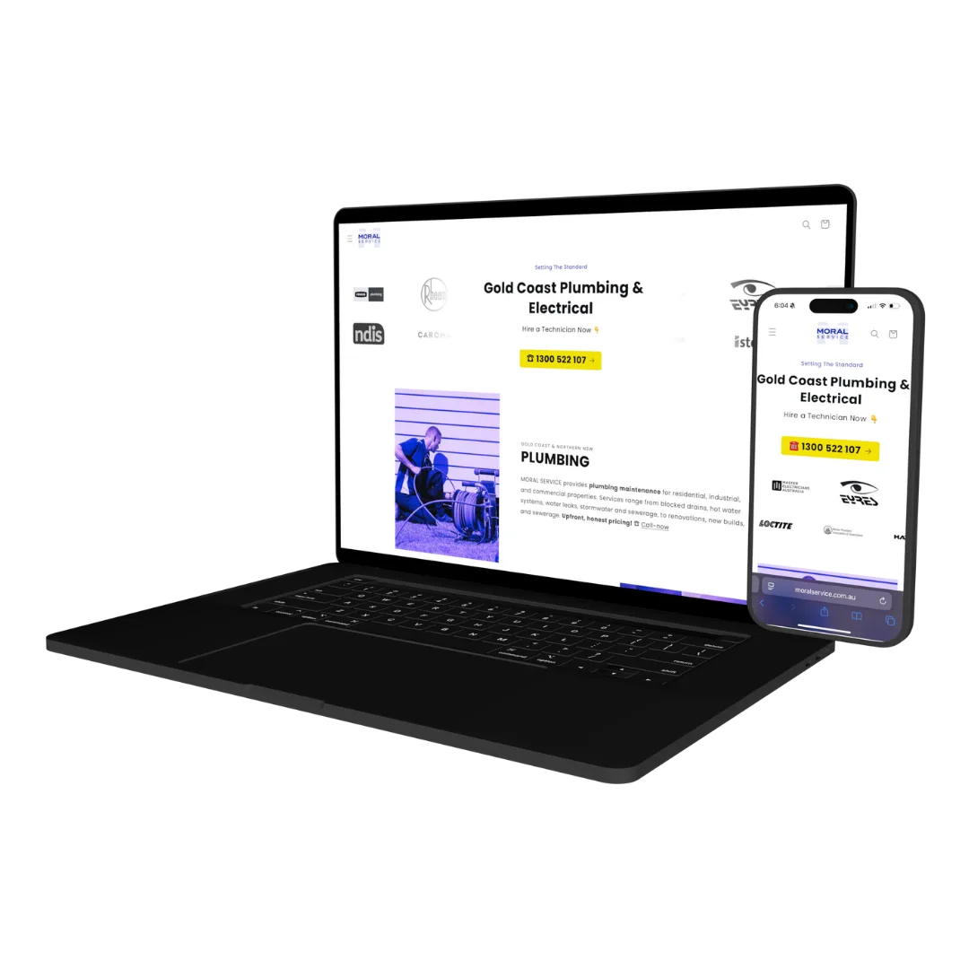 Moral Service old DIY website, shown on a laptop and phone