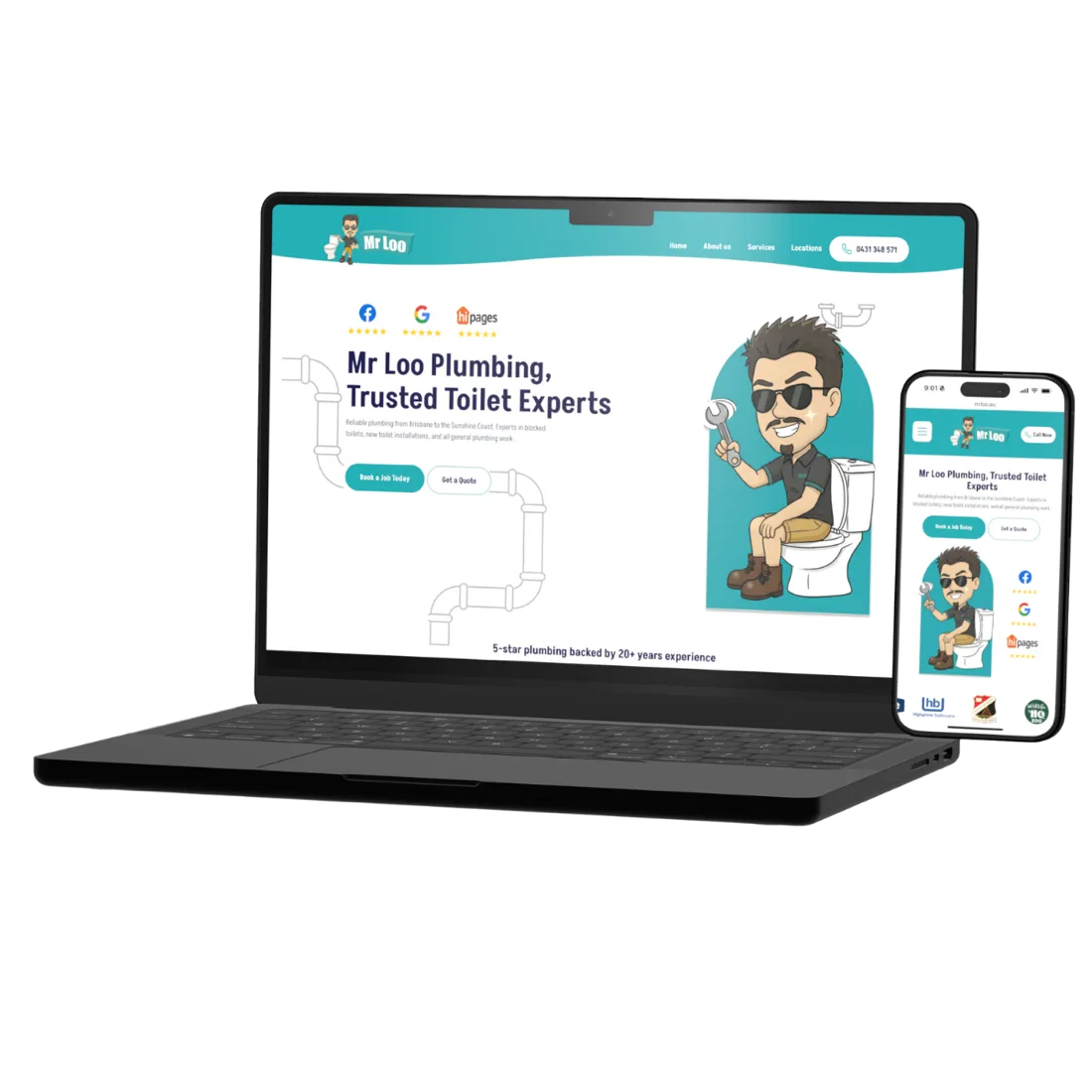 The custom website we designed for Mr Loo, shown on a laptop and phone